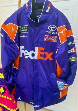 Vintage Denny Hamlin FedEx Joe Gibbs NASCAR  Pit Jacket Jordan Logo